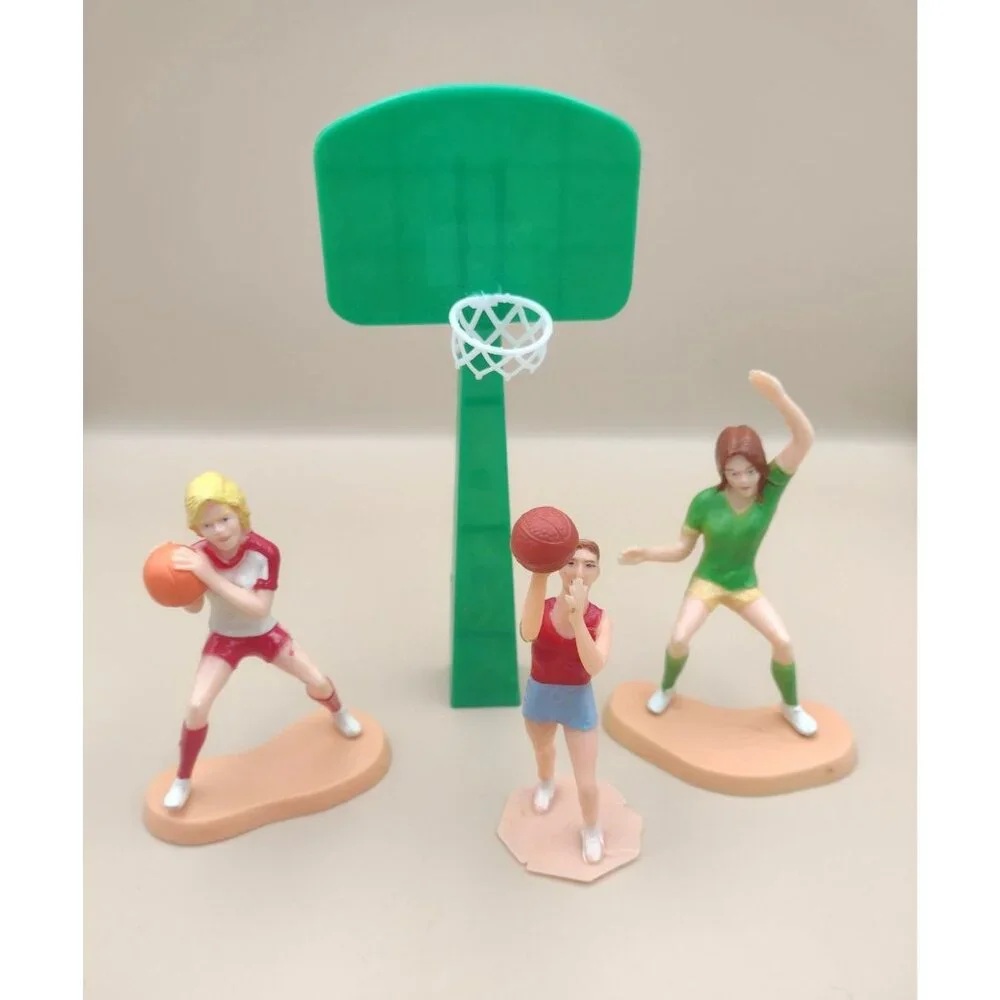 Vintage 1979 Wilton Basketball Player Figurines Set Hoop Cake Decoration Topper